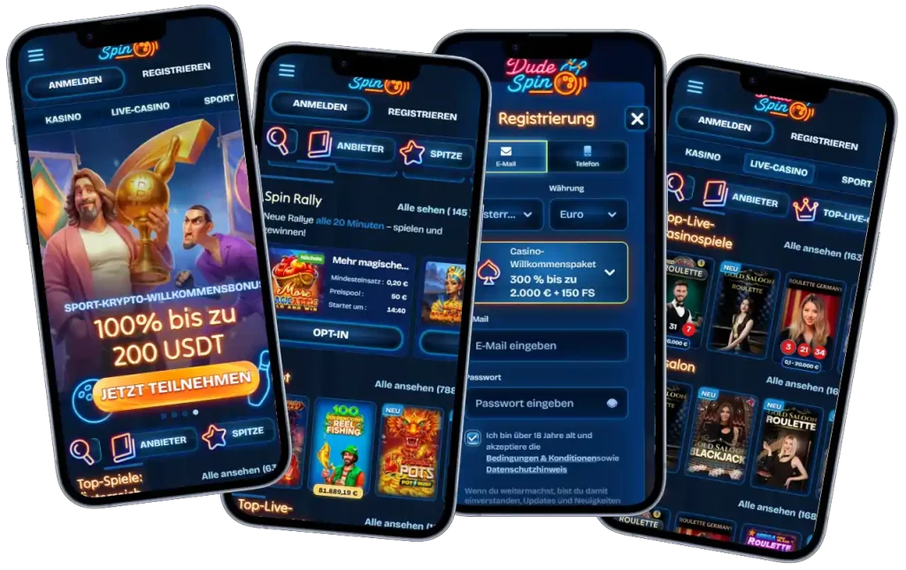 DudeSpin Casino Startseite im Bowling-Design