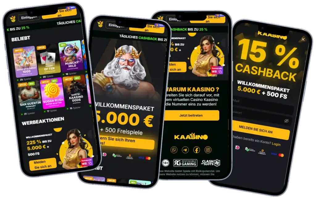 Kaasino Casino Startseite und Spielangebot