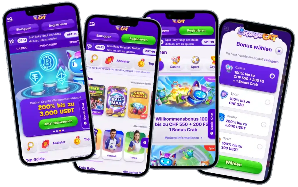 RoboCat Casino Startseite mit futuristischem Design